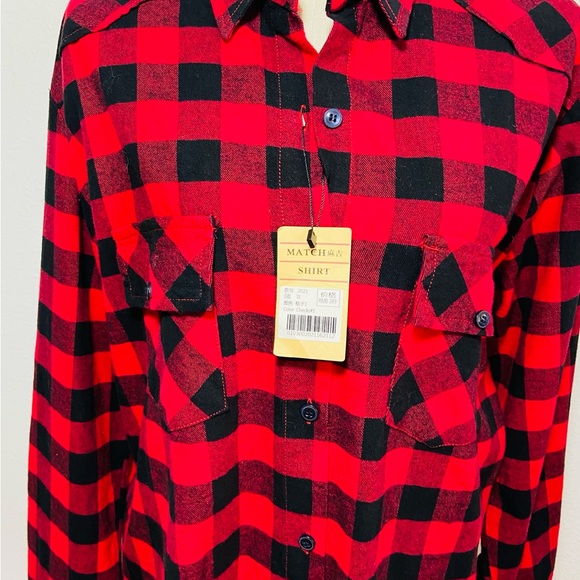 NWT Match Stick Woman’s XL 100% Cotton Bold Red & Black Checked Button Down Top - Picture 6 of 13